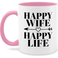 Mug 325 ml - Statement - Happy Wife Happy Life with Arrow - Black - 325 ml - Pink - Coffee Cups Sayings Statements Tea Cup Statement Mug Happy New Year Coffee Cup