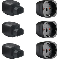 6 IEC kištukų pakuotė, C14-CEE7, 250V/10A CEE Schuko adapteris, IEC kištukas, tinkamas duomenų centrams, PDU blokams, mažiems serveriams, tinklo įrenginiams ir UPS
