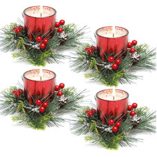 FUND AMLIGHT Christmas Tea Light Holder Votive Candle Holder for Table Decoration 4-Piece Advent Wreath Candle Set for Advent Christmas (Red)
