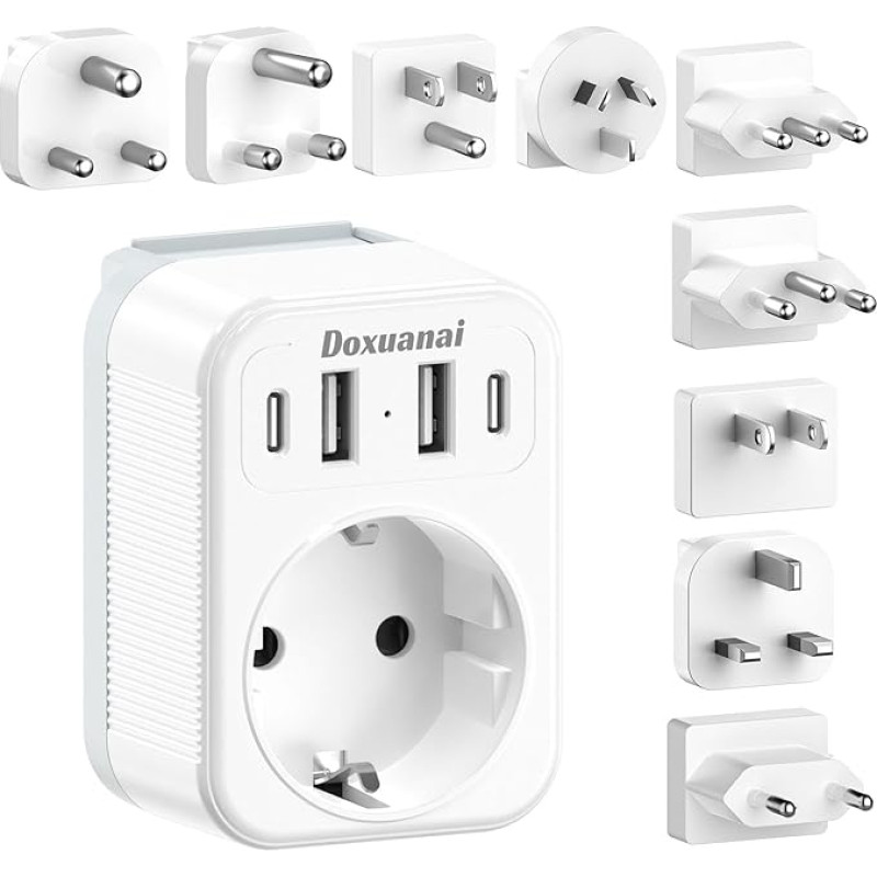 Tarptautinių kelionių adapterių rinkinys 4 USB (2 USB-C) A/B/C/D/G/I/J/L/M tipo universalus pasaulinis kelionių adapteris, skirtas JAV/Europai/JAV/Pietų Afrikai/Japonijai/Italijai/Šveicarijai/Australiai/Indijai