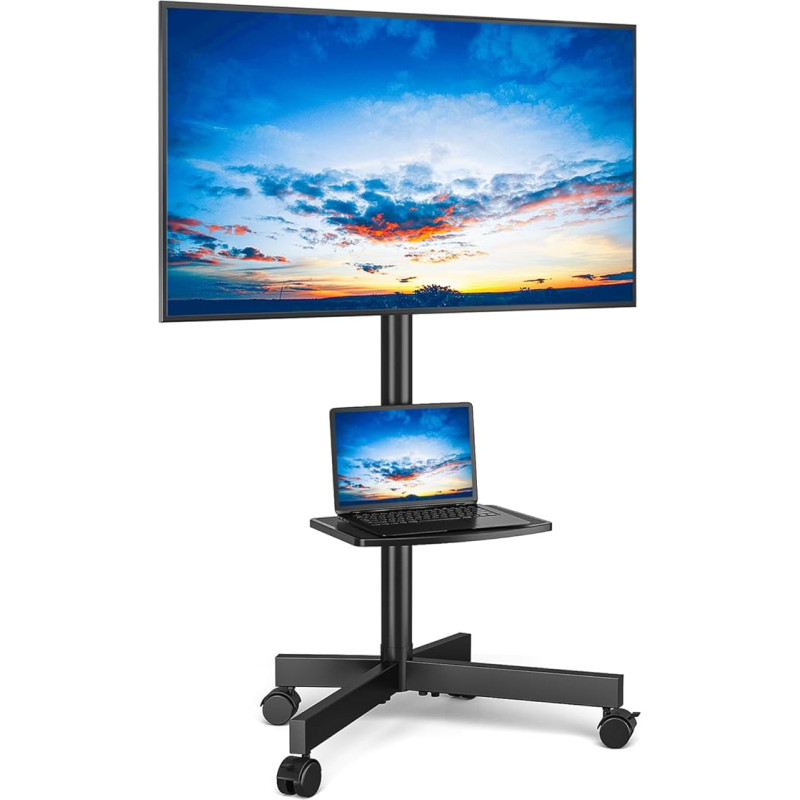 RFIVER TV-Ständer mit Rollen, TV Ständer Rollbar TV Wagen für 27-60 Zoll Fernseher Fernsehständer TV Standfuss Höhenverstellbar Neigbar Max. 40 KG VESA 400x400 mm