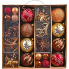 Valery Madelyn kalėdinės puošmenos, 60 dalių, kalėdinės eglutės puošmenos, dovanų pakuotė, kalėdinės eglutės dekoracijos, plastikinės kalėdinės dekoracijos su pakabukais, miško tema (L)