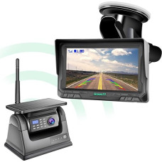 Saulės magnetinė belaidė atbulinės eigos kamera 5 colių monitoriaus rinkinys AHD 1080P atbulinės eigos kamera Įkraunama baterija, be laidų, be gręžimo, belaidė atsarginė kamera priekabai RV