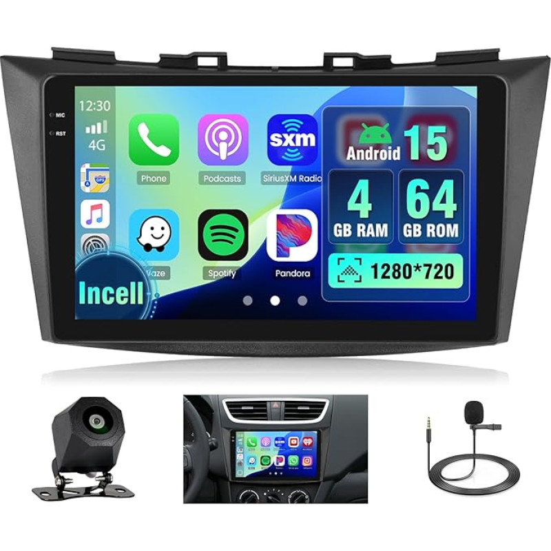 4+64G Android automobilinis radijas su ekranu Suzuki Ertiga 2012-2017 Suzuki Swift 2011-2017 Wireless Carplay, automobilinis radijas su navigacija, 9 colių ekranas, Android Car/FM/RDS/Reversing Cam