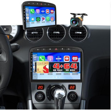 Roinvou Android 15 Qualcomm 8 Core 4+64G automobilinis radijas Peugeot 308 408 2007-2015, 9 colių jutiklinis ekranas Radijas CarPlay Android Car Bluetooth WiFi GPS FM/RDS DSP 3D automobilio modelio vitrina SWC galinio vaizdo kamera
