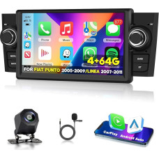 4GB+64GB Autoradio für FIAT Punto 05-09/Linea 07-11 mit Wireless Carplay Android Auto, Car Stereo mit GPS Navi WiFi Bluetooth RDS/FM Radio USB SWC Mirror Link Canbus + Rückkamera