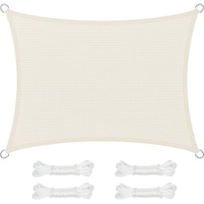 SONGMICS GSS34IVV1 HDPE burė nuo saulės, apsauga nuo saulės / UV spindulių, pralaidi orui, skirta sodui, balkonui, terasai, pralaidi vandeniui, 3 x 4 m, smėlio spalvos, balta