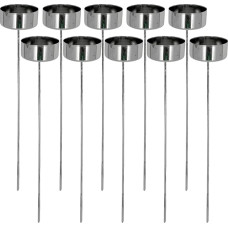 MIJOMA Set of 10 Candle Holders Set, Tea Light Holders for Sticking, Metal, DIY Advent Wreath, Christmas Wreath, Length 20 cm, for Candles and Tea Lights up to 40 mm Diameter, Perfect Table Decoration (Silver)