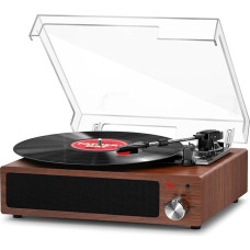 FYDEE Vinilinis patefonas su įmontuotais stereofoniniais garsiakalbiais, 3 greičiai 33/45/78 aps/min, 