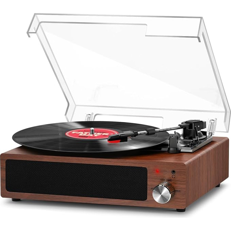 FYDEE Vinilinis patefonas su įmontuotais stereofoniniais garsiakalbiais, 3 greičiai 33/45/78 aps/min, 