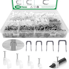 J-Hook-Ethernet-Kabelnägel, Drahtklammern mit Stahlnägeln und isolierten U-Heftklammernägeln für Zuhause, Büro, Geschäft, 4 mm, 6 mm, 8 mm, 10 mm, 800 Stück