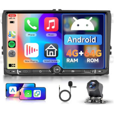 Hodozzy 4G + 64G Android automobilinis radijas VW Seat Altea Toledo Leon Skoda Fabia Passat su belaidžiu Carplay Android Car, 9 colių jutiklinio ekrano radijas 2 DIN su navigacija Bluetooth WiFi, DSP, radijas FM/RDS