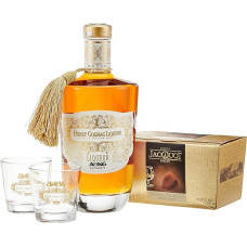 The Wine Guys Jacquot HONEY-COGNAC Liqueur ABK6 and French Chocolate Truffles and Two Original Glasses Gift Set