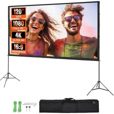 VEVOR Projection Projector Screen with Stand 120 Inch HD 4K Outdoor Indoor Projector Screen Fast Foldable Portable Film Screen 16: 9 for Home Cinema, Camping and Leisure Events Black