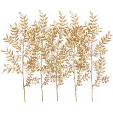 PASYOU Artificial Leaves Plants for Christmas Decoration Gold Artificial Shrubs Grass Foliage Plastic Bulk for Indoor Outdoor Home Garden 5 Pack