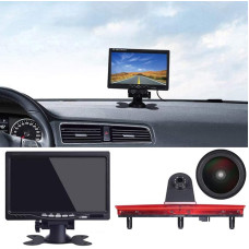 Su juodu galiniu dangteliu: automobilio stabdžių šviesos atbulinės eigos kameros pakaitalas VW T5 Bus Transporter Multivan Caravelle (reguliuojamas kampas ir atstumas) (18 mm kamera + 7 colių TFT LCD monitorius)