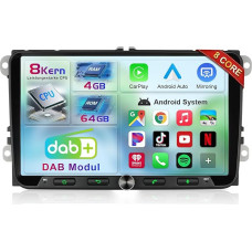 8 branduolių 4+64G Android DAB+ automobilinis radijas su navigacijos ekranu VW Golf 5 6 T5 Polo 6R Passat Caddy Seat Skoda, 9 colių jutiklinis ekranas, belaidis Android Car Carplay, T6 radijas Bluetooth RDS FM GPS WiFi