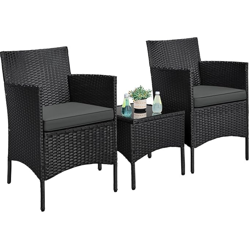 Yaheetech Balcony Furniture Set, Garden Furniture Set 3 Pieces Including 2 Chairs with Seat Cushions and Table, Patio Furniture Set, Garden Furniture Set, Lounge Set Made of Polyethylene Polyrattan for Balcony/Patio