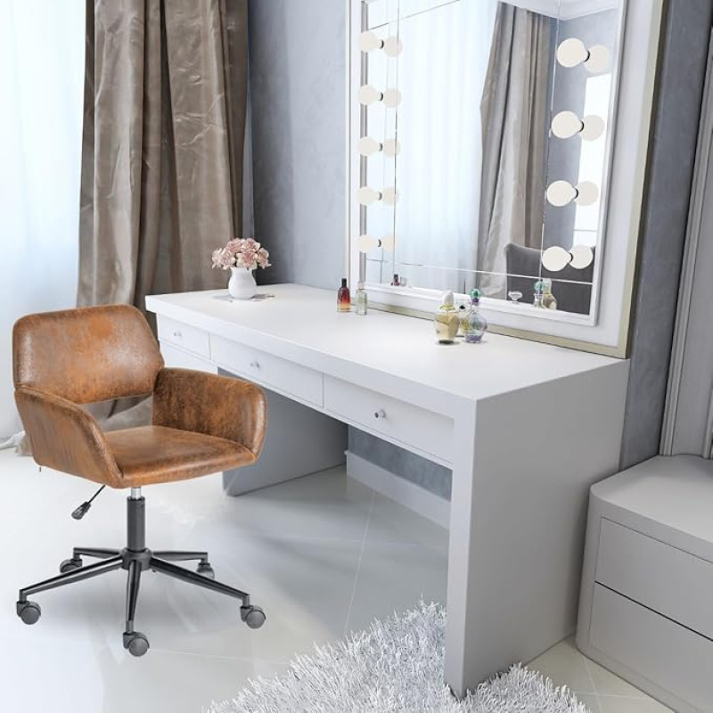 BaldaiR Pasukama makiažo kėdė Miegamojo kėdė Reguliuojamas aukštis Platus kvėpuojantis tuščiaviduris sėdynės persirengimo kėdė 360 ° Swivel Retro Suede Brown 56x55x75-85cm