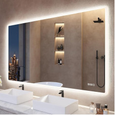 S'bagno Bathroom Mirror with Lighting 140 x 80 cm, LED Bathroom Mirror with Light, Bluetooth, De-fogging, 3 Colours, Dimmable, Memory Function, Tempered Glass, IP44 Waterproof, Horizontal/Vertical