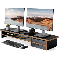 Fenge Dual Monitorständer Riser mit 2 Acryl Schubladen 108cm Große Computer Bildschirmständer für PC/Laptop/Fax/Drucker/TV Bildschirm,Schwarz