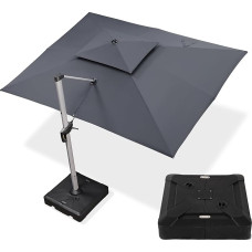 PURPLE LEAF Parasol Large Rectangular 300 x 400 cm Parasol Stable with Parasol Stand Market Umbrella 360° Rotation Garden Umbrella with Crank XXL Sun Protection UV50+, Grey