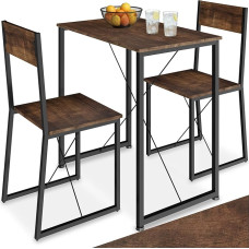 tectake 3-Piece Industrial Design Dining Set for 2 People Made of Wood + Metal, Dining Table with 2 Chairs, for Dining Room, Kitchen, Black Metal Frame (Industrial Dark Brown)