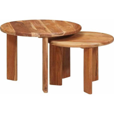 Nesting-Couchtische 2er Set, Braun Massivholz Akazie, Ø50/40cm, platzsparendes Design, für Wohnzimmer, Coffee Table