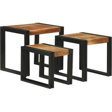 Couchtisch 3er Set Braun Schwarz 50x40x45 cm Akazie Holz & Metall Nesting Design Stauraumsparendes Side Table für Wohnzimmer Schlafzimmer Flur