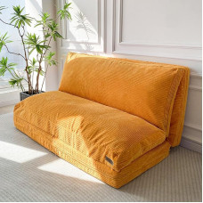 MAXYOYOYO Bean Bag lova, sulankstoma velvetinė sofa lova, grindų čiužinys suaugusiesiems, itin storas, 4 kartus sulankstoma grindų sofa miegamajam, svetainei, smėlio spalvos, 135 x 240 cm