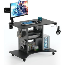 EUREKA ERGONOMIC rašomasis stalas, kompiuterio stalas su ratukais, nedidelis rašomasis stalas su 4 360° ratukais, 94 x 59 x 75 cm mobili darbo vieta, tinkama svetainei, miegamajam, kabinetui, su laikymo vieta