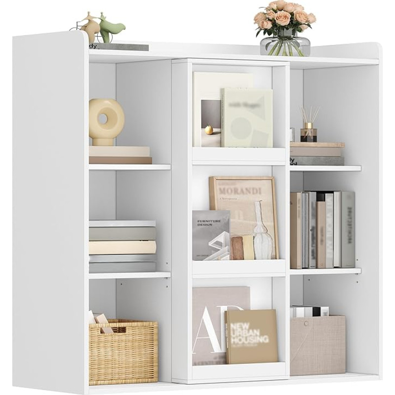 HEXCELEN knygų spinta, knygų spinta su 9 kubeliais, stovinti lentyna su stumdomomis durelėmis, reguliuojamomis plokštėmis, skirta studijoms, miegamajam, svetainei, balta, 30 x 100 x 106 cm