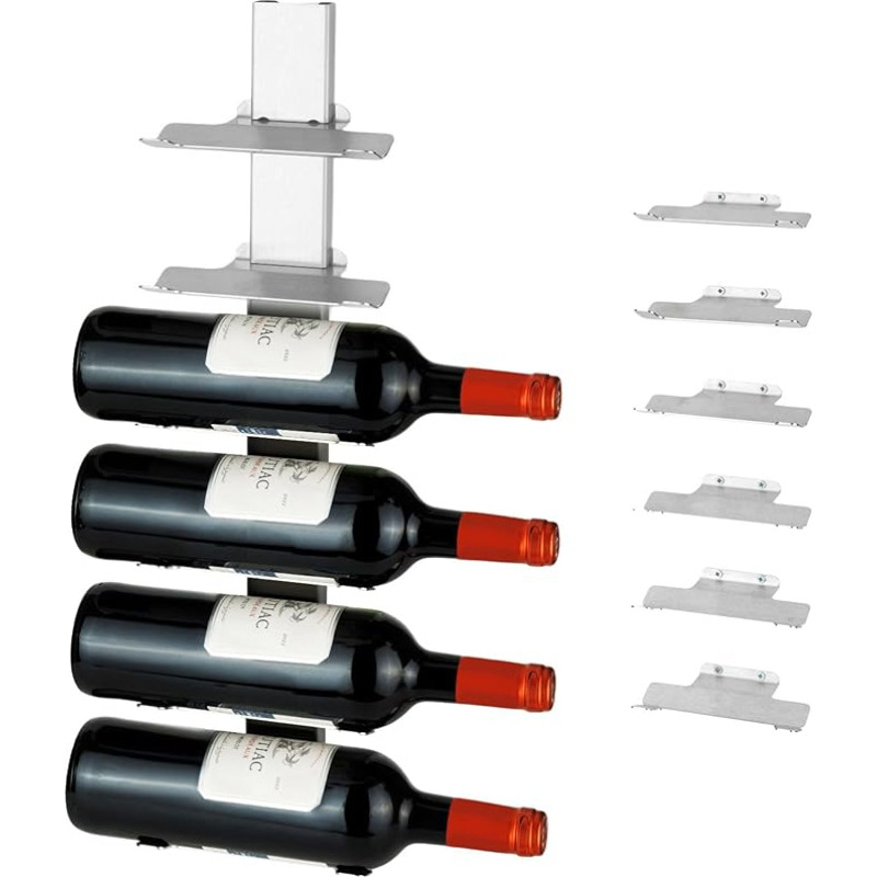 Edelstahl-Wand-Weinregal - 6 buteliukai - Abnehmbares & schwebendes Design - Robuster, moderner Flaschenhalter für Küche, Bar, Terrasse