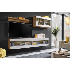 Komodee, Tivoli SET6 Furniture Set, Wotan/White, Width 200 cm x Height 195 cm x Depth 35 cm, without LED, for Living Room, Bedroom