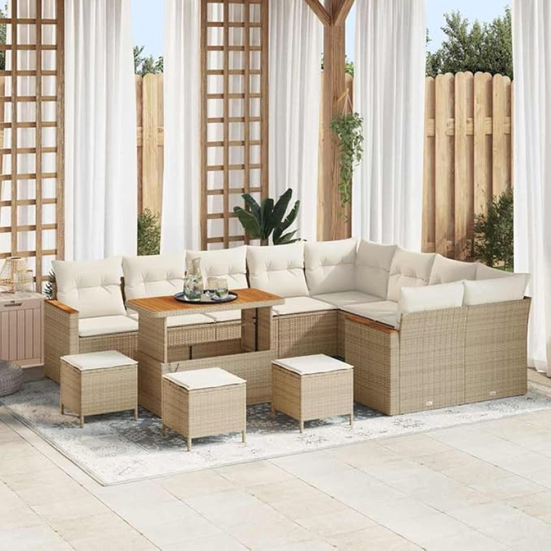 Modulares Gartensofa-Set 13-teilig mit Kissen in Beige aus Poly Rattan - Lauko sofos komplektas sodui ir terasai