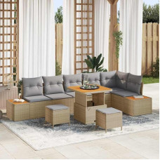 Poly Rattan Sofaset 9-teilig Schwarz Outdoor-Sofa-Set mit Kissen und Stauraum Gartenmöbel-Set 9 Stück Schwarz Gartensofa-Set 9-teilig Poly Rattan