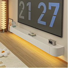 Plūduriuojanti TV spintelė, sieninės TV lentynos su durelėmis, plūduriuojantis TV stendas, TV laikmenų konsolė, didelė laikymo erdvė, TV suoliukas po televizoriumi (balta, 260 cm)