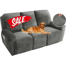 MAXIJIN sofos užvalkalai, tampraus aksomo užvalkalai 3 pagalvių baldams, stori minkšti skalbiami sofos užvalkalai (sofa šezlongas, tamsiai pilka), 8 pakuotės