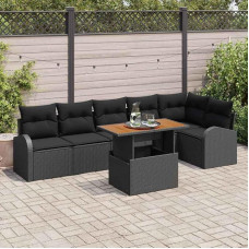 Garten-Sofa-Set mit Kissen 7-teilig Schwarz Creme Lauko sofos rinkinys Rattan-Gartenset Gartenmöbel-Set für Terrasse und Balkon