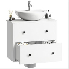 YITAHOME Wall Mounted Vanity Cabinet, 60 cm Wide, Bathroom Cabinet with 2 Drawers, Wall-Mounted Bathroom Vanity Cabinet, Wall Mounted, 60 x 30 x 50 cm, White