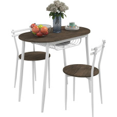 HOMCOM 3-Piece Dining Table and Chairs Set Oval Kitchen Table with 2 Chairs with Wire Shelf and Steel Frame Natural