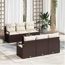 Modulares Gartensofa-Set 7-teilig in Braun und Creme aus Poly-Rattan mit Kissen als Outdoor-Sofa-Set für Garten und Terrasse