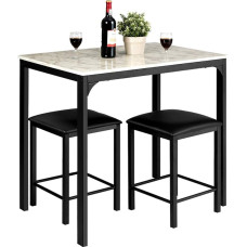GIANTEX Bar Table with Bar Stool Set, Bar Table, Kitchen, Kitchen Counter with Stool, Padded Dining Set for 2 People, Dining Table Kitchen Table, Dining Room Table, Marble Look, Dining Room Set, Kitchen Bar Seating Set