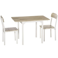 HOMCOM 3-Piece Dining Room Set with 2 Chairs and 1 Table Dining Table Set with Folding Table Top for Kitchen Small Rooms Steel MDF Natural + White 110 x 70 x 75 cm