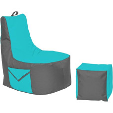 Big Gamer Bean Bag with Backrest, Seat Cushion, Beanbag, Floor Cushion, Armchair, Suitable for Indoor and Outdoor Use, Gaming with PC Xbox & Playstation (Anthracite - Turquoise)