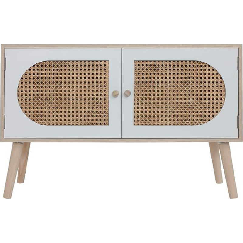 Rebecca Mobili RE6852 Svetainės spintelė Žemas staliukas 2 durys MDF rotango mediena Balta ruda Boho skandinaviškas stilius Matmenys V x Š x G: 52 x 80 x 30 cm