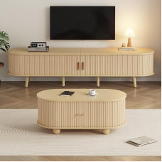 Wohnzimmer TV-Schrank mit Couchtisch Set, MDF, Helles Walnussholz, 175x40x42 cm ir 100x50x40 cm, mit Stauraum und Schubladen