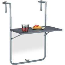 Relaxdays Folding Balcony Hanging Table W x D 59.5 x 60 cm 3-Way Height Adjustable 2 Drink Holders Railing Table Grey