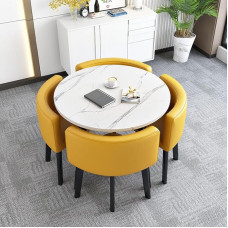 4 Piece Round Square Dining Table Set with Chairs Perfect for Kitchen, Dining Room and Business Negotiations, Comfortable Seating for 4 People, Stylish and Versatile Design 90cm