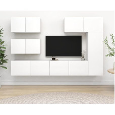 TV Schrank,6-TLG. TV-Schrank-Set Weiß Holzwerkstoff,TV lenta Hängend Schrank Fernsehschrank TV bankas Wohnzimmer Möbel Modern Wandschrank für Wohnzimmer Schlafzimmer